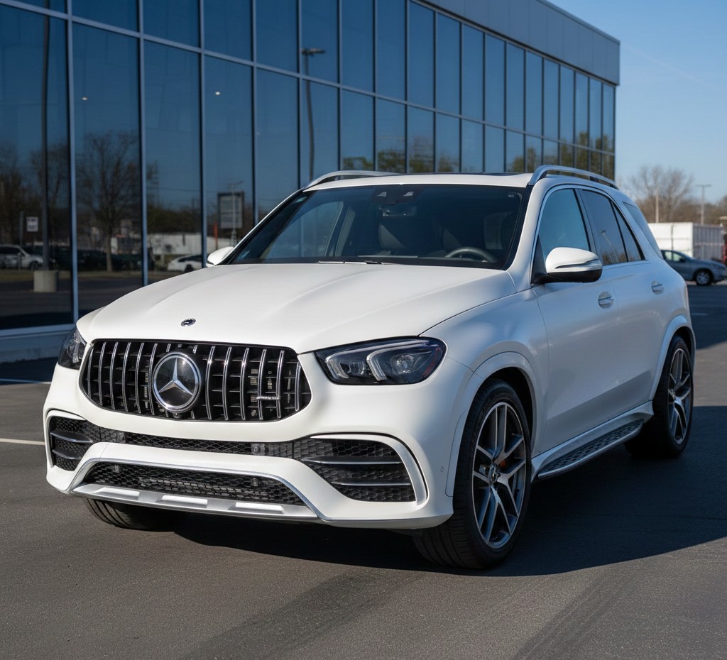 Mercedes-Benz SUV blanc, trois quarts avant